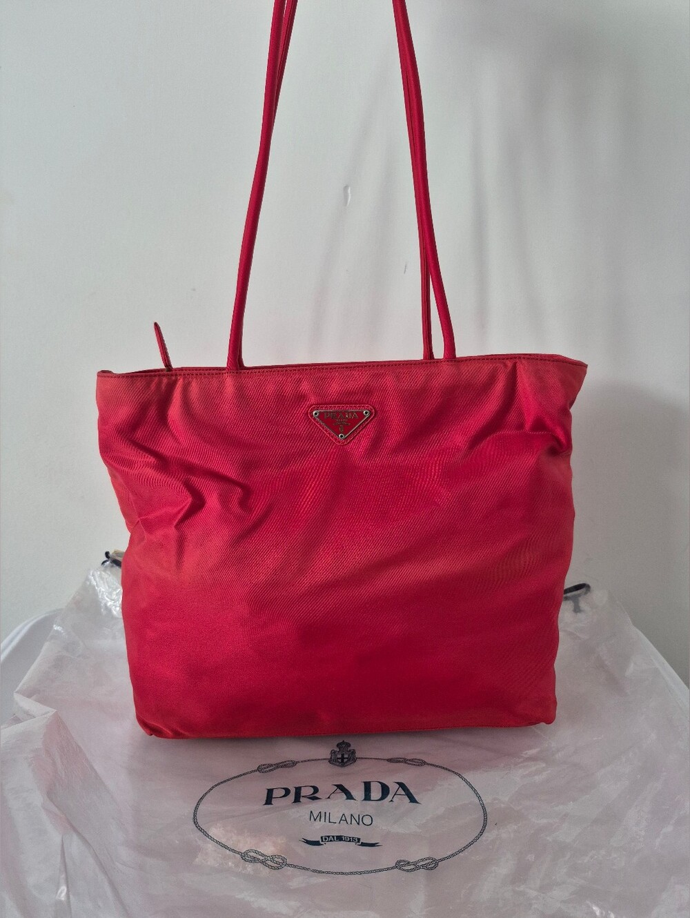 Prada Red Tessuto Nylon Shoulder Tote Bag